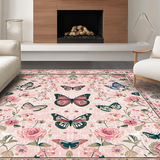 Ultra Soft Area Rug, Non Slip, Stain Resistant, Washable Area Rugs for Living Room, Bedroom, Charming Insect Floral Harmony(Pink)