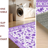 Ultra Soft Area Rug, Non Slip, Stain Resistant, Washable Area Rugs for Living Room, Bedroom, Contemporary Soft Bloom Motif(Purple)