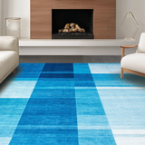 Ultra Soft Area Rug, Non Slip, Stain Resistant, Washable Area Rugs for Living Room, Bedroom, Radiant Toned Geometric Arrangement(Blue)