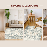 Ultra Soft Area Rug, Non Slip, Stain Resistant, Washable Area Rugs for Living Room, Bedroom, Artistic Cream and Gray Geometry(Beige)