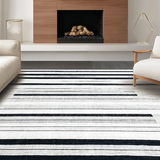 Ultra Soft Area Rug, Non Slip, Stain Resistant, Washable Area Rugs for Living Room, Bedroom, Contemporary Striped Area Rug Black and White Design Element(Black)