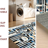 Ultra Soft Area Rug, Non Slip, Stain Resistant, Washable Area Rugs for Living Room, Bedroom, Art Deco Echo Rug: Black and White Linear Design(Blue)