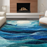 Ultra Soft Area Rug, Non Slip, Stain Resistant, Washable Area Rugs for Living Room, Bedroom, Playful Oceanic Octopus Art Runner Rug with Whale Silhouettes and Wave Motifs(Blue)