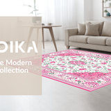 Ultra Soft Area Rug, Non Slip, Stain Resistant, Washable Area Rugs for Living Room, Bedroom, Chic Retro Botanical Motif(Pink)