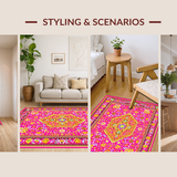Ultra Soft Area Rug, Non Slip, Stain Resistant, Washable Area Rugs for Living Room, Bedroom, Bold Retro Circular Accent Design(Pink)
