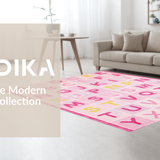 Ultra Soft Area Rug, Non Slip, Stain Resistant, Washable Area Rugs for Living Room, Bedroom, Whimsical Pastel Alphabet Artwork(Pink)