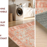Ultra Soft Area Rug, Non Slip, Stain Resistant, Washable Area Rugs for Living Room, Bedroom, Elegant Rustic Floral Motif(Orange)