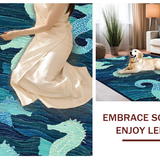 Ultra Soft Area Rug, Non Slip, Stain Resistant, Washable Area Rugs for Living Room, Bedroom, Elegant Coastal Seahorse Carpet with Blue Gradient and Symmetrical Wave Patterns(Blue)