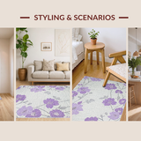 Ultra Soft Area Rug, Non Slip, Stain Resistant, Washable Area Rugs for Living Room, Bedroom, Sophisticated Grey Floral Elegance(Purple)