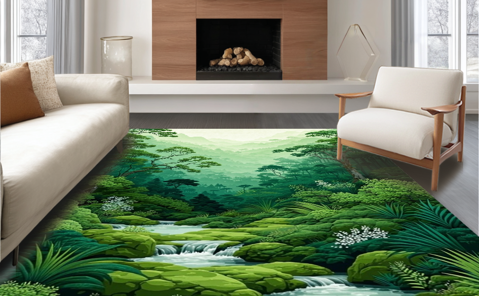 ラグ・カーペット WELSH FLOOR RUG GREEN Elegant Abstract Forest Green Rug – ODIKA