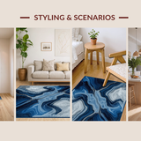 Ultra Soft Area Rug, Non Slip, Stain Resistant, Washable Area Rugs for Living Room, Bedroom, Dynamic Asymmetrical Marble Aesthetic(Blue)
