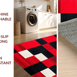 Ultra Soft Area Rug, Non Slip, Stain Resistant, Washable Area Rugs for Living Room, Bedroom, Bold Red and Black Checkerboard Motif(Red)