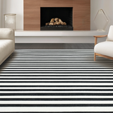 Ultra Soft Area Rug, Non Slip, Stain Resistant, Washable Area Rugs for Living Room, Bedroom, Minimalist Dual-Tone Horizontal Banded Contemporary Decorative Carpet(Black)