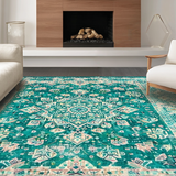 Ultra Soft Area Rug, Non Slip, Stain Resistant, Washable Area Rugs for Living Room, Bedroom, Rustic Turquoise Pattern Fusion(Green)