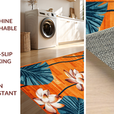 Ultra Soft Area Rug, Non Slip, Stain Resistant, Washable Area Rugs for Living Room, Bedroom, Rustic Earthy Lotus Print(Orange)