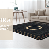 Ultra Soft Area Rug, Non Slip, Stain Resistant, Washable Area Rugs for Living Room, Bedroom, Trendy Circular Artful Pattern(Black)