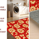 Ultra Soft Area Rug, Non Slip, Stain Resistant, Washable Area Rugs for Living Room, Bedroom, Artistic Round Botanical Creation(Red)