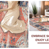 Ultra Soft Area Rug, Non Slip, Stain Resistant, Washable Area Rugs for Living Room, Bedroom, Chic Coral and Beige Harmony(Orange)