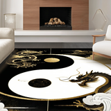 Ultra Soft Area Rug, Non Slip, Stain Resistant, Washable Area Rugs for Living Room, Bedroom, Sophisticated Geometric Yin Yang Fusion(Black)