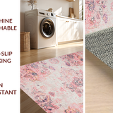 Ultra Soft Area Rug, Non Slip, Stain Resistant, Washable Area Rugs for Living Room, Bedroom, Serene Earthy Medallion Style(Pink)