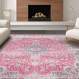 Ultra Soft Area Rug, Non Slip, Stain Resistant, Washable Area Rugs for Living Room, Bedroom, Chic Vintage Geometric Composition(Pink)
