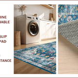 Ultra Soft Area Rug, Non Slip, Stain Resistant, Washable Area Rugs for Living Room, Bedroom, Elegant Retro Floral Composition(Blue)