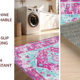 Ultra Soft Area Rug, Non Slip, Stain Resistant, Washable Area Rugs for Living Room, Bedroom, Vintage Inspired Medallion Elegance(Pink)