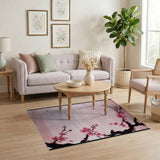 Pink Cherry Blossom Branch Floral Vintage Area Rug