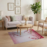 Washable Pink Cherry Blossom Floral Area Rug - Low Pile & Non-Slip