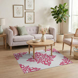 Pink Vibrant Pink Damask Floral Area Rug