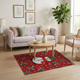 Festive Cartoon Snowman Holly Red Area Rug
