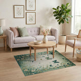 Vintage Green Butterfly Garden Area Rug