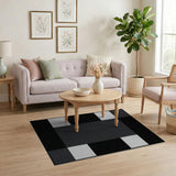 Textured Black White Geometric Block Rug