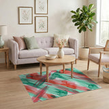 Teal Red Watercolor Abstract Area Rug
