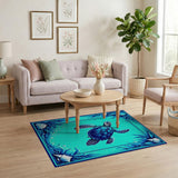 Blue and Teal Sea Turtle Teal Blue Coastal Area Rug