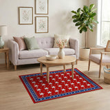 ODIKA Americana Stars Washable Area Rug - Red White Blue Low Pile Non-Slip Carpet