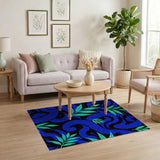 Navy Swirl and Teal Leaf Abstract Area Rug