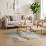 Abstract Area Beige and Neutral Abstract Wavy Beige Grey Area Rug