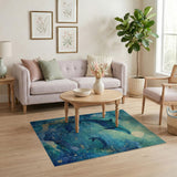 Moonlit Dolphin Leap Teal Ocean Rug