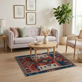 Southwestern Geometric Area Rug in Red Navy
