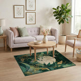 Emerald Green Gold Leaf Moon Butterfly Rug