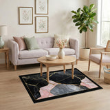 Black Pink Gold Marble Abstract Area Rug