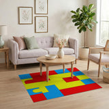 Bold Primary Color Block Geometric Area Rug