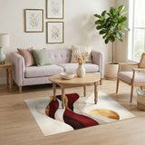 Abstract Red Wave Gold Sun Beige Area Rug