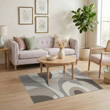 ODIKA Washable Abstract Wave Rug - Modern Neutral Low Pile Area Rug, Non-Slip & Pet Friendly