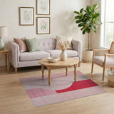 Modern Pink Stripe Rug with Bold Red Curve