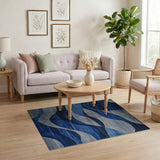 Wavy Navy Blue Grey Abstract Area Rug