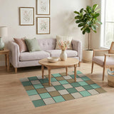 Teal Grid Tile Geometric Area Rug
