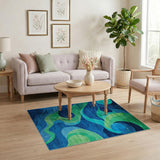 Abstract Swirling Wave Blue Teal Area Rug