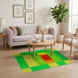 Vibrant Green Multi-Color Geometric Block Rug